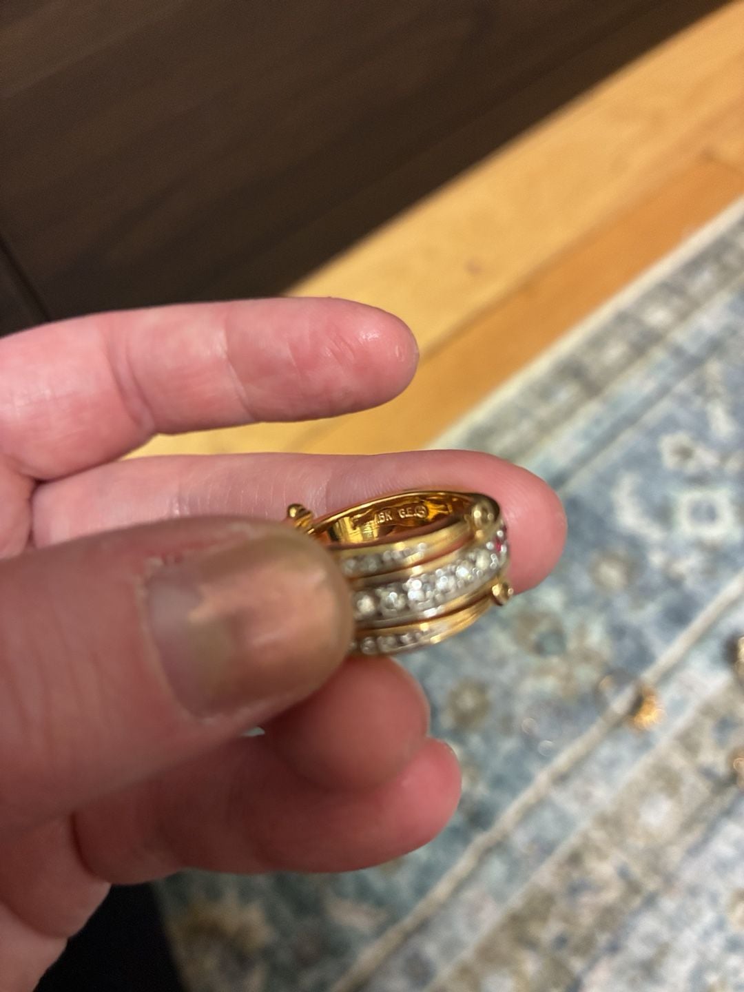 Vintage 18K GEP Multi-Row CZ and Ruby Stone Gold Tone Flip Ring 5