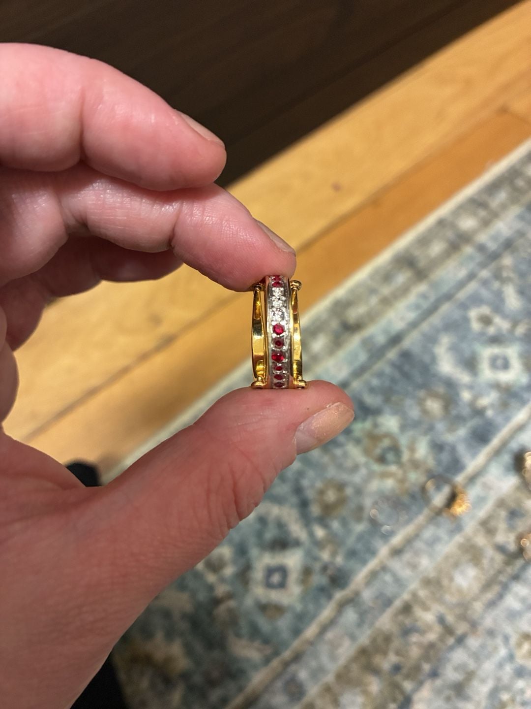 Vintage 18K GEP Multi-Row CZ and Ruby Stone Gold Tone Flip Ring 6