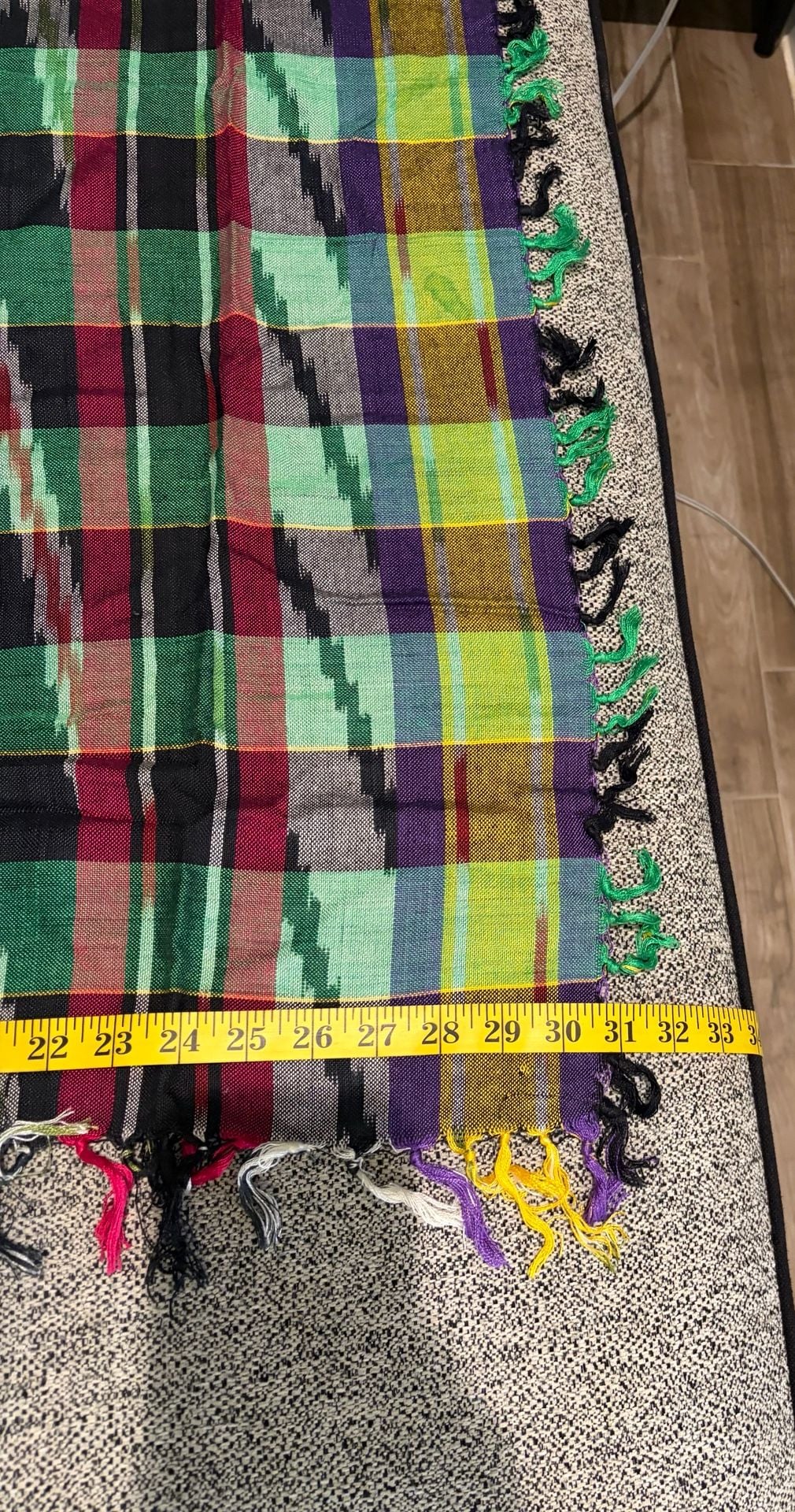 076-Handmade Multi Color Plaid Ikat Scarf 32”x33”Multi 2
