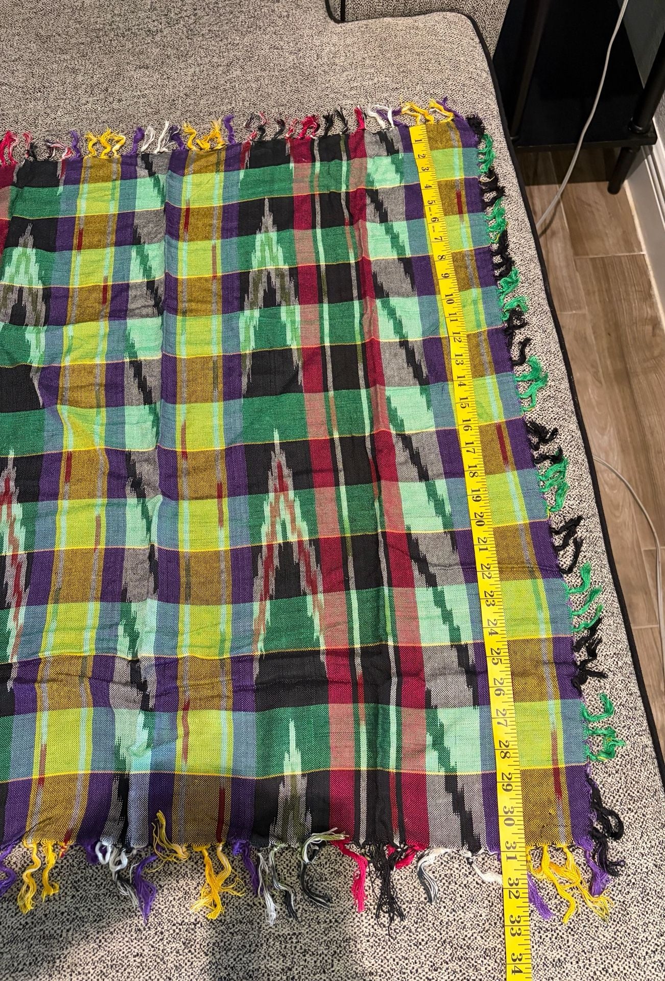076-Handmade Multi Color Plaid Ikat Scarf 32”x33”Multi 3