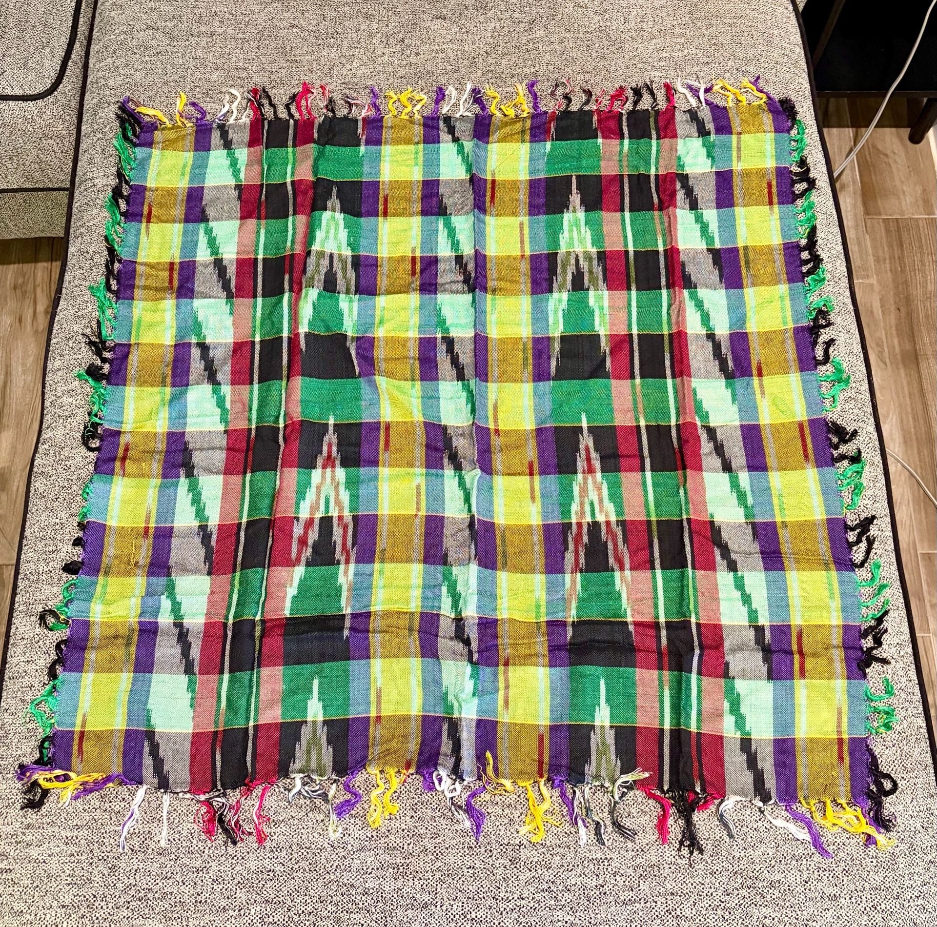 076-Handmade Multi Color Plaid Ikat Scarf 32”x33”Multi 4