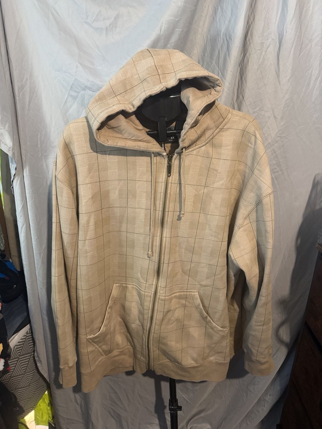 Foot Locker Zip Hoodie Size XXL Tan Plaid Full Zip 2