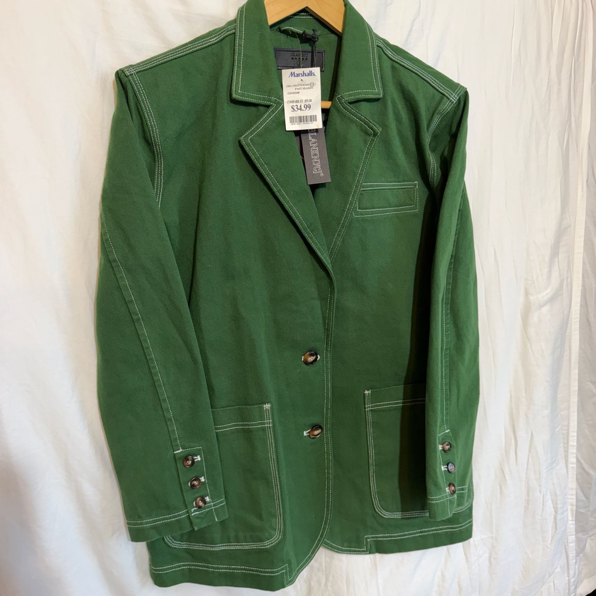 BlankNYC Twill Blazer Size S Green Contrast Stitch Cotton Jacket 2