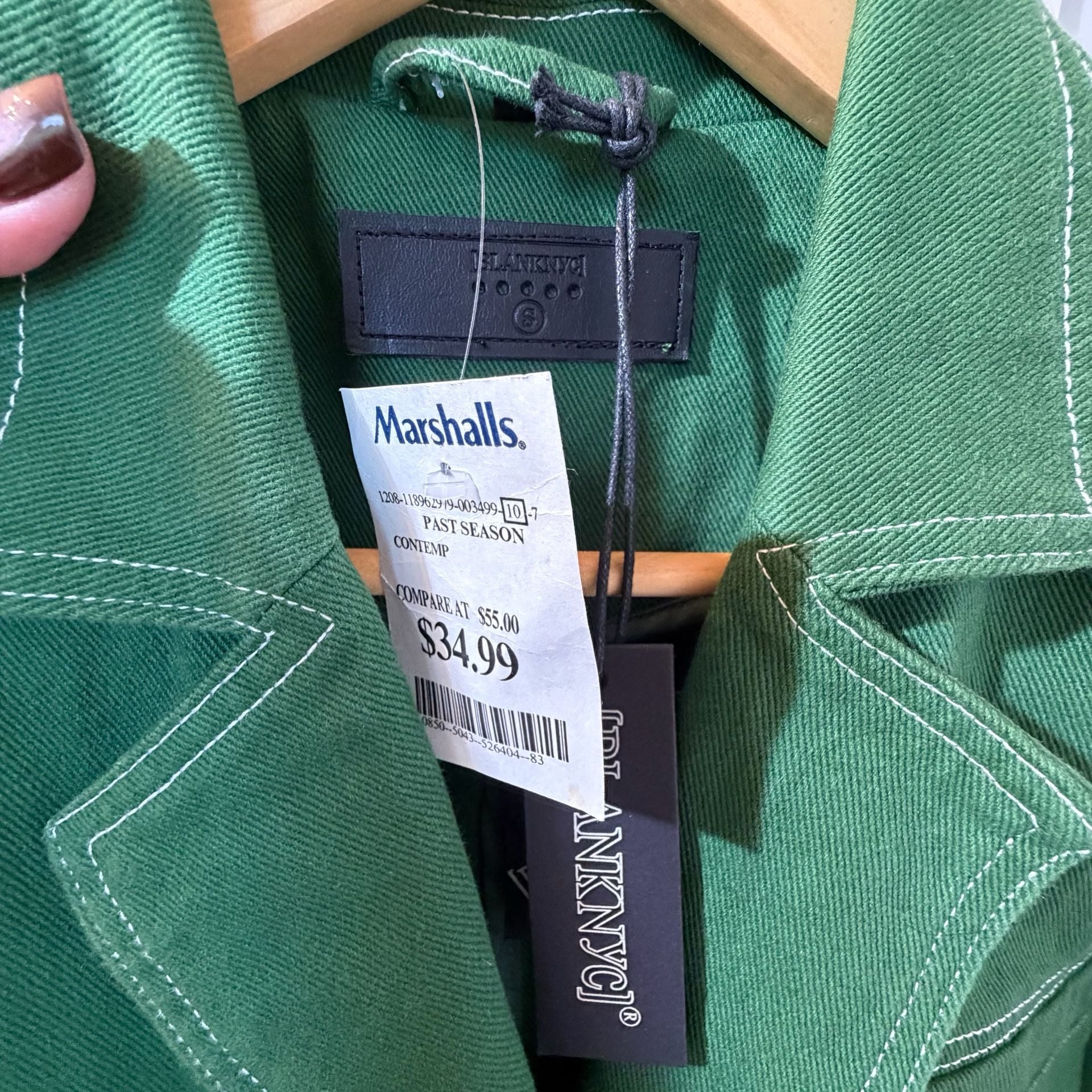 BlankNYC Twill Blazer Size S Green Contrast Stitch Cotton Jacket 4