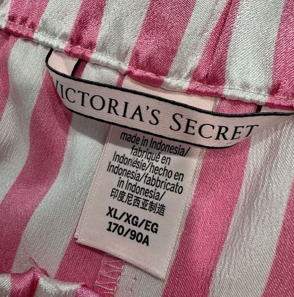 Victoria’s Secret XL Pink White Stripe Satin Lace Trim Sleep Shorts Pajama 3