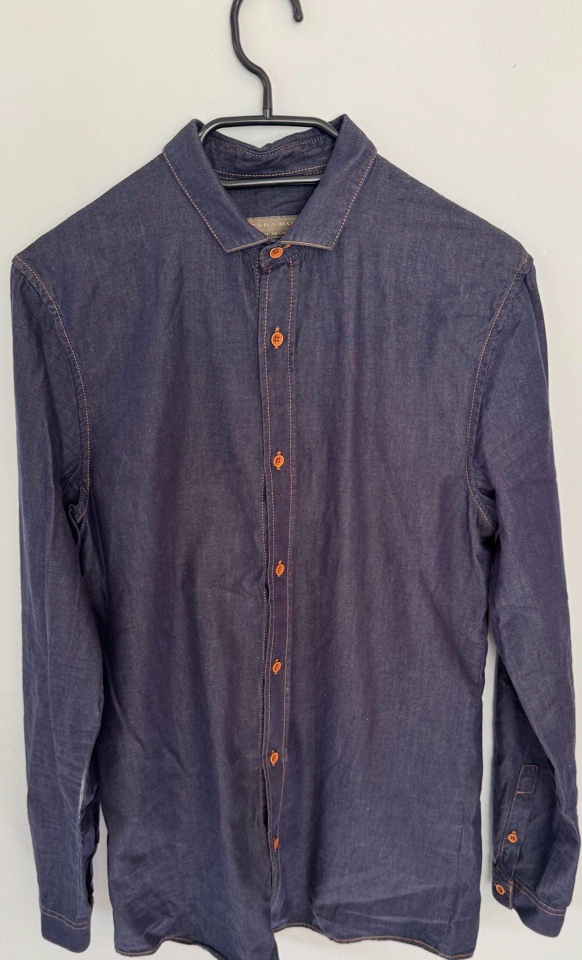 Zara Man Denim Shirt Size S Blue Slim Fit Long Sleeve Button Up 2