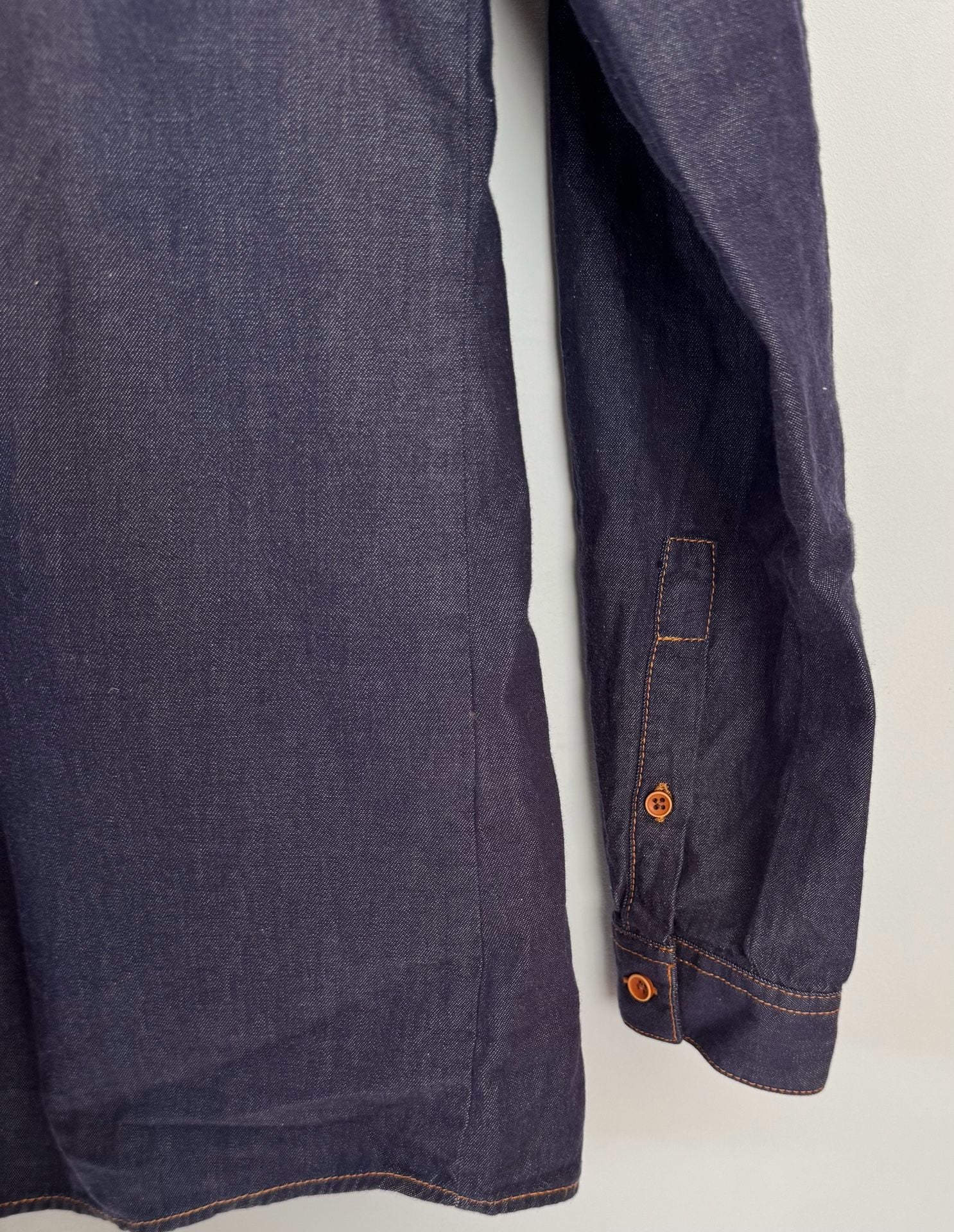 Zara Man Denim Shirt Size S Blue Slim Fit Long Sleeve Button Up 3