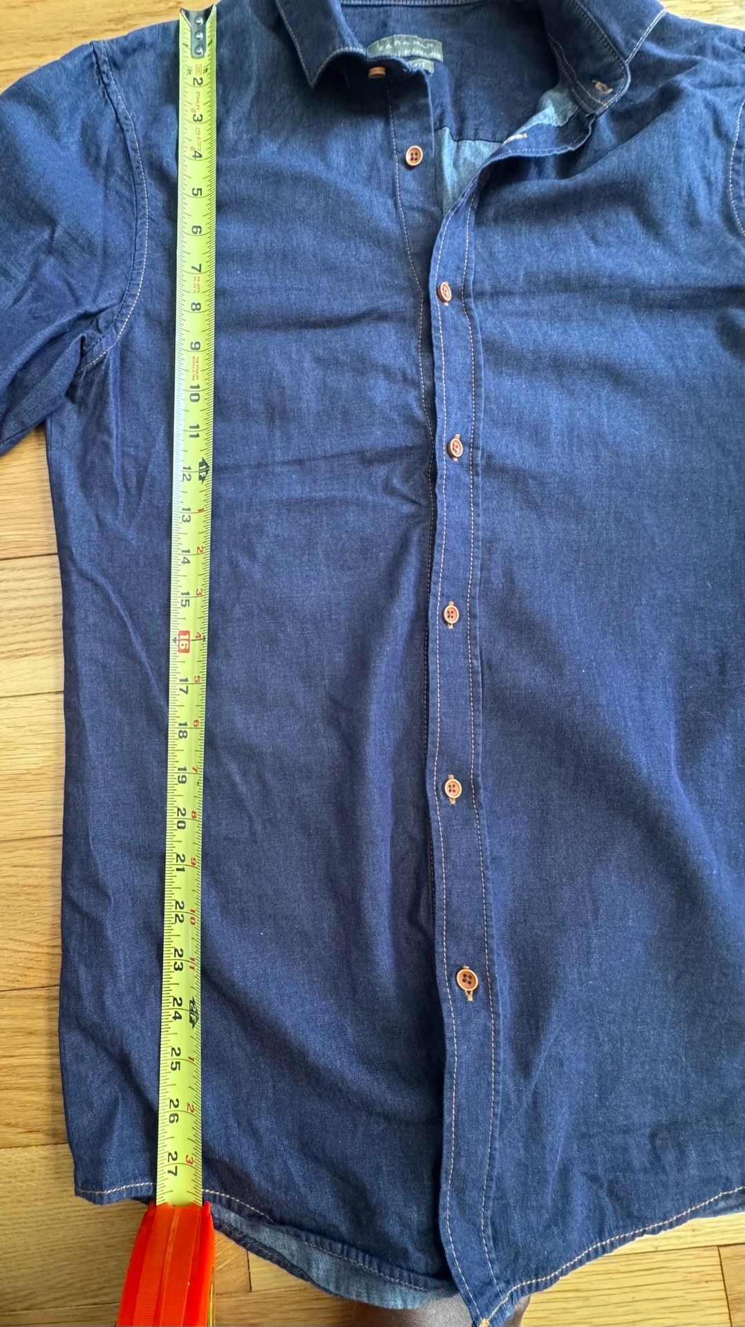 Zara Man Denim Shirt Size S Blue Slim Fit Long Sleeve Button Up 5