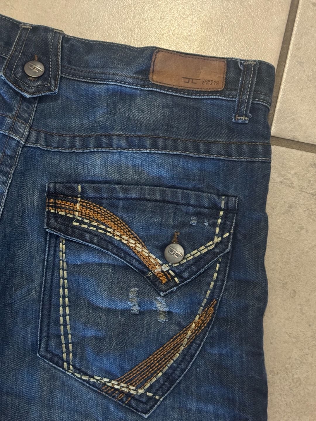 Jordan Craig Denim Shorts Size 36 Blue Embroidered Flap Pocket 3