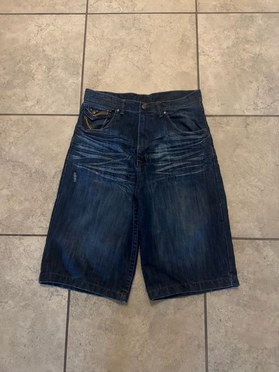 Jordan Craig Denim Shorts Size 36 Blue Embroidered Flap Pocket 4