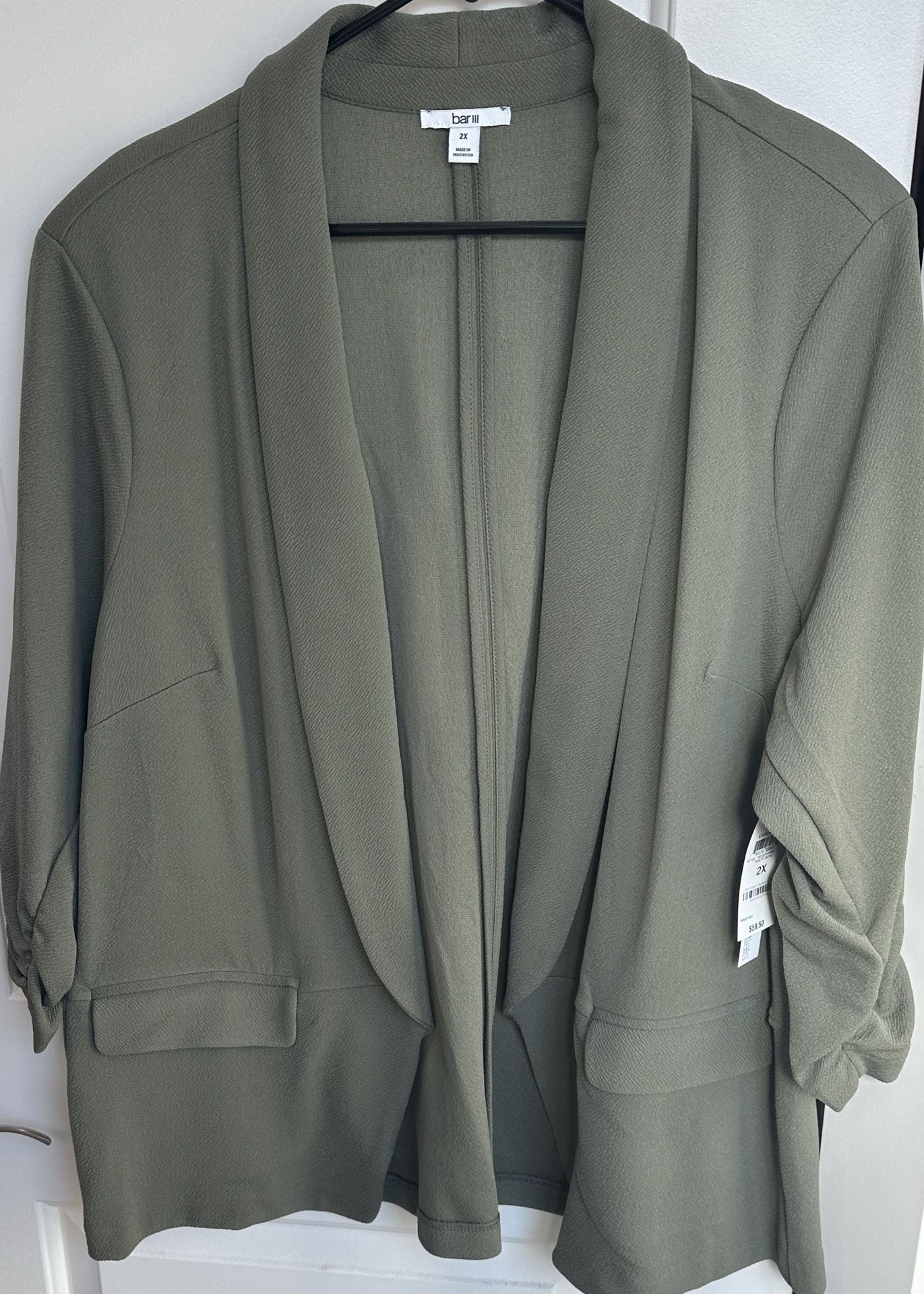 Bar III Essentials Blazer Jacket Size 2X Dusty Olive Open Front 2