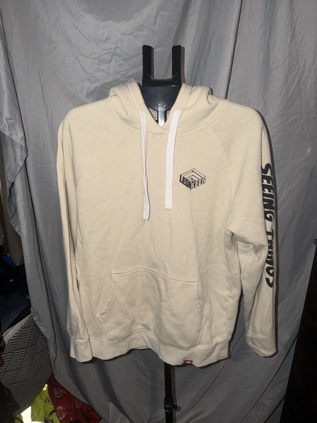 Leon Keer Hoodie Size L Cream Typewriter Graphic Art 2