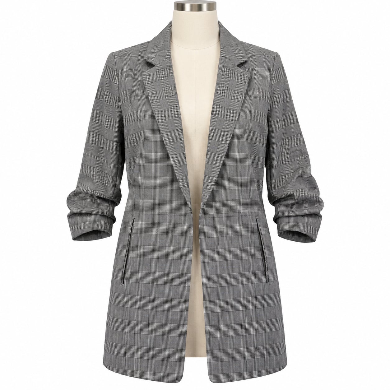 Anthropologie Maison d’Amélie XS Gray Plaid Longline Blazer Ruched Sleeve 2