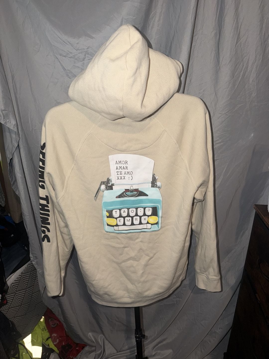 Leon Keer Hoodie Size L Cream Typewriter Graphic Art 7