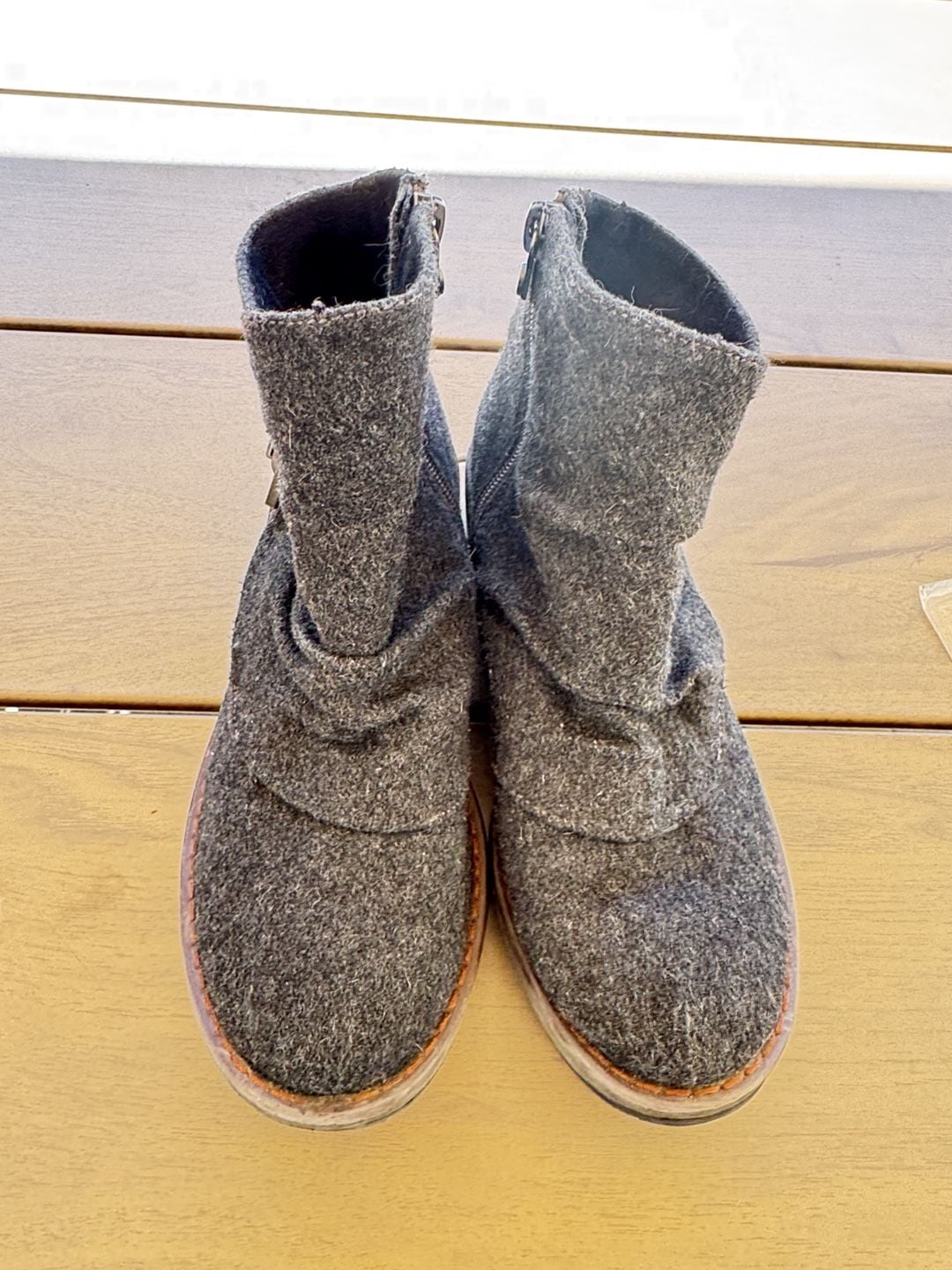 Blowfish Malibu S 7 Felt Ankle Booties Gray Buckles Wedge Heels 2