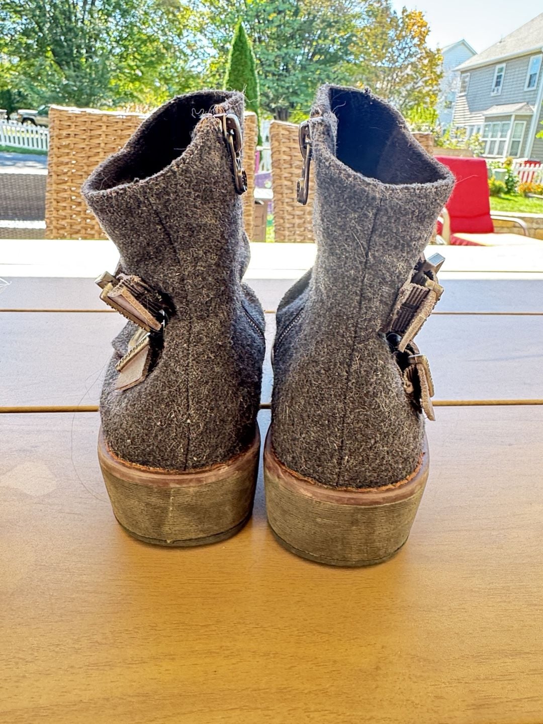 Blowfish Malibu S 7 Felt Ankle Booties Gray Buckles Wedge Heels 5
