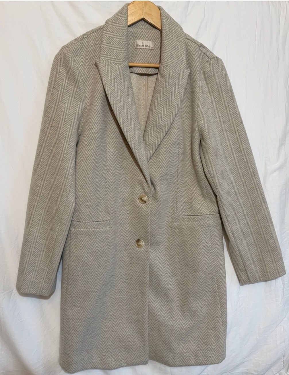 Bécool Herringbone Coat Size M Tan Cream Chevron Pattern Blazer 2