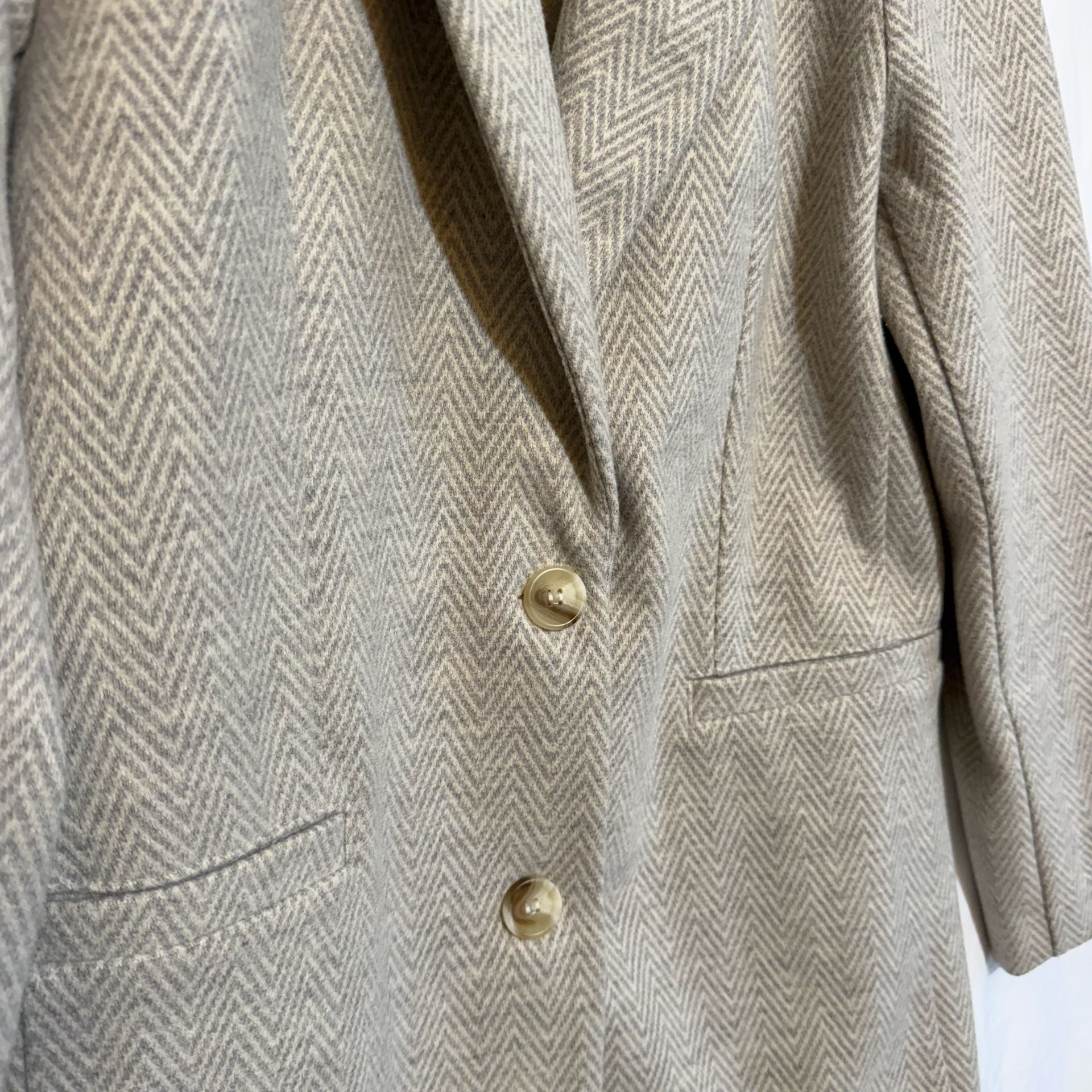 Bécool Herringbone Coat Size M Tan Cream Chevron Pattern Blazer 3
