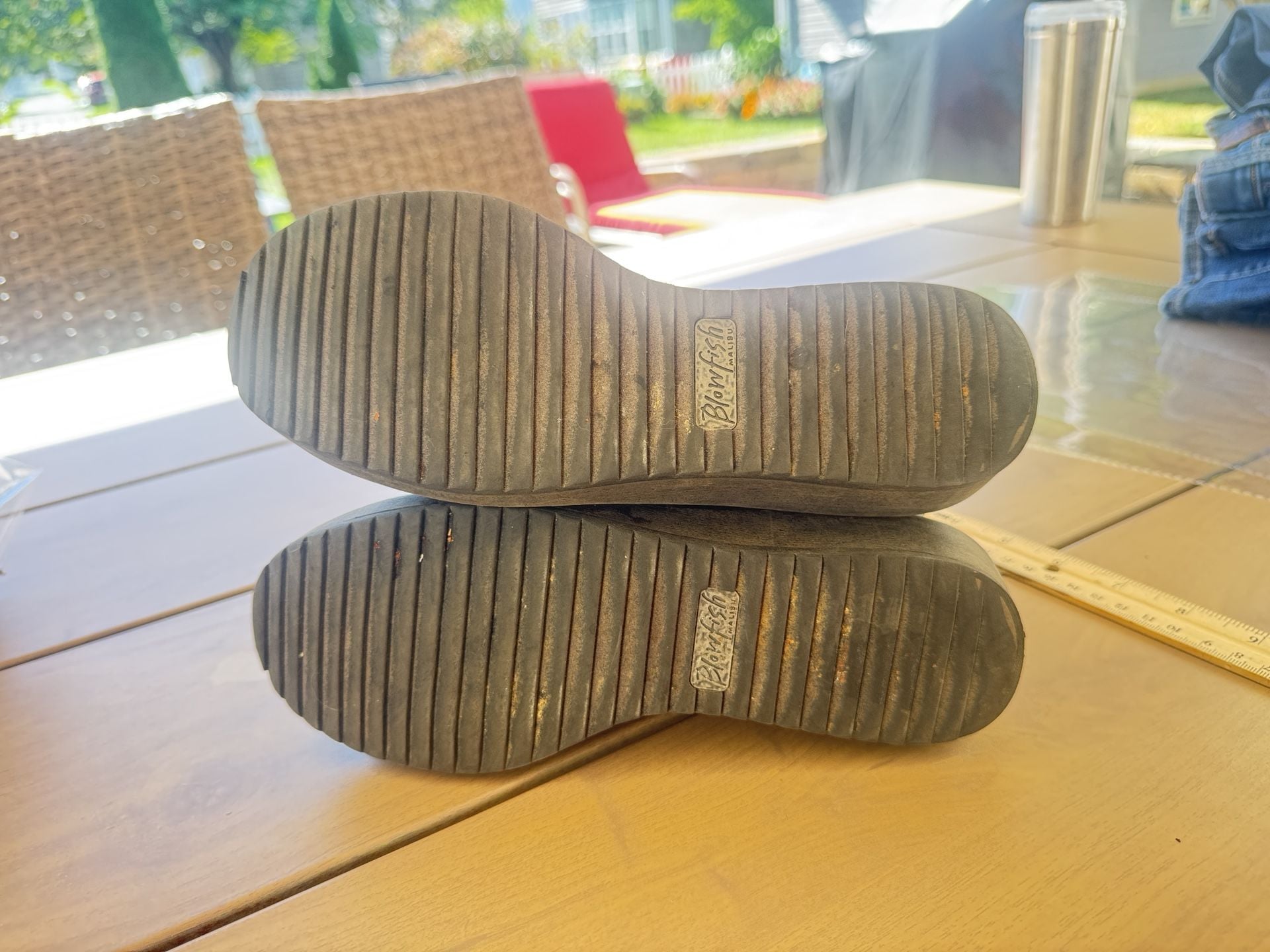Blowfish Malibu S 7 Felt Ankle Booties Gray Buckles Wedge Heels 7