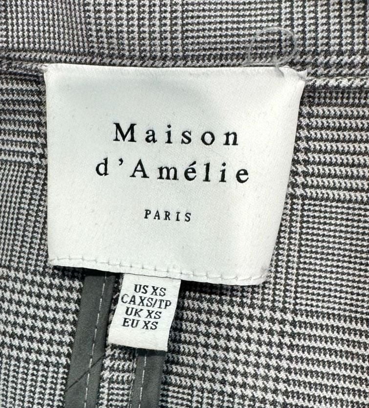 Anthropologie Maison d’Amélie XS Gray Plaid Longline Blazer Ruched Sleeve 3