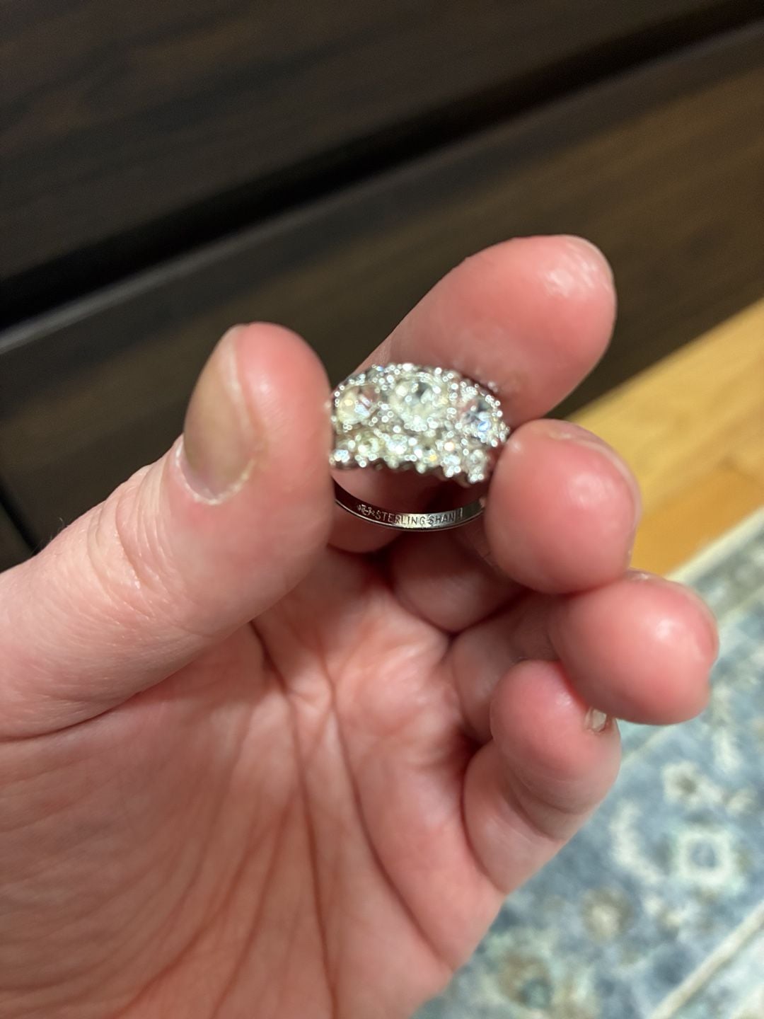 Vintage 1950s Sterling Silver Rhinestone Cluster Cocktail Ring 5