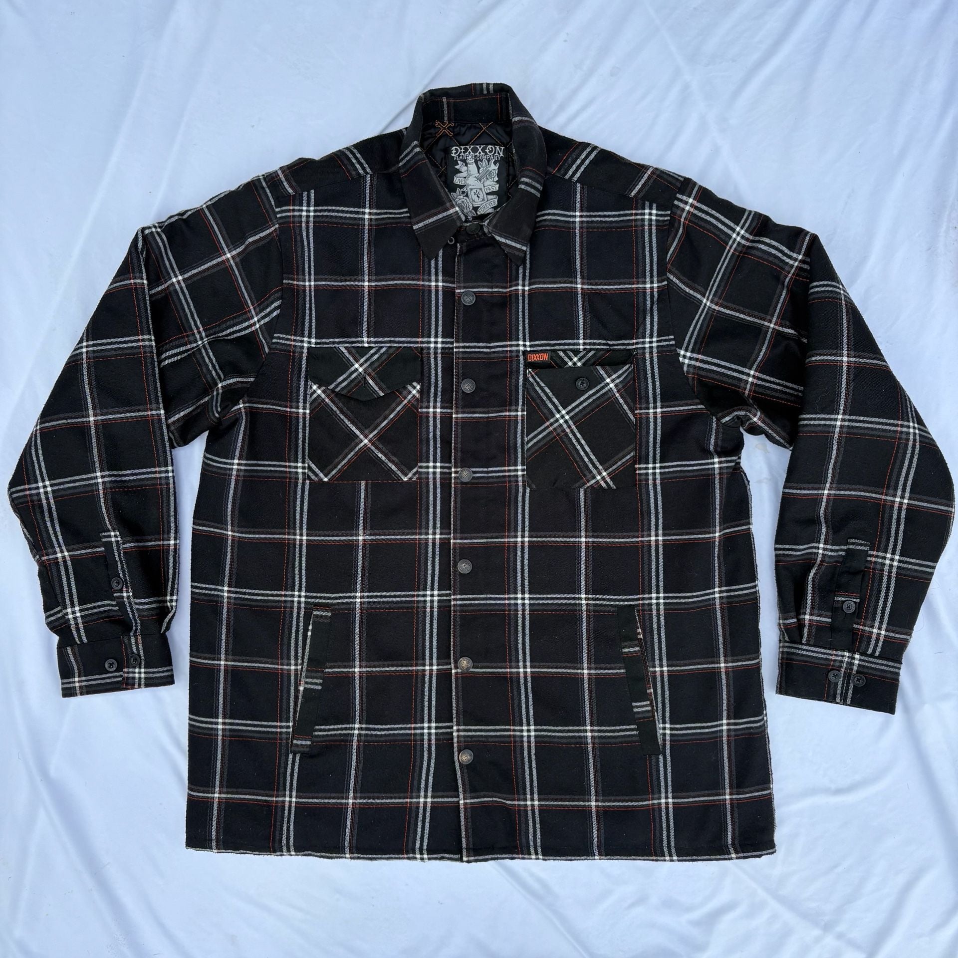 Dixxon Flannel Co Quilted Jacket XL Black White Plaid Live Fast Forever Shacket 2
