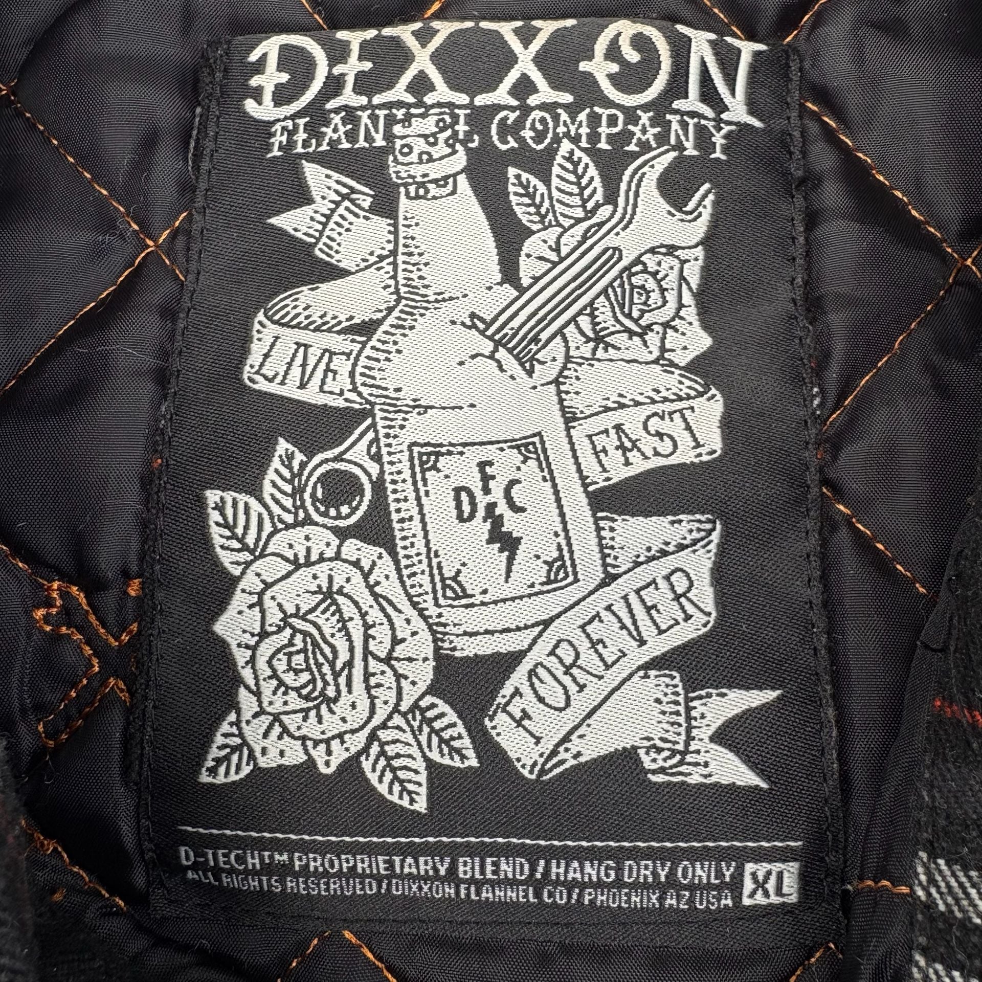 Dixxon Flannel Co Quilted Jacket XL Black White Plaid Live Fast Forever Shacket 4