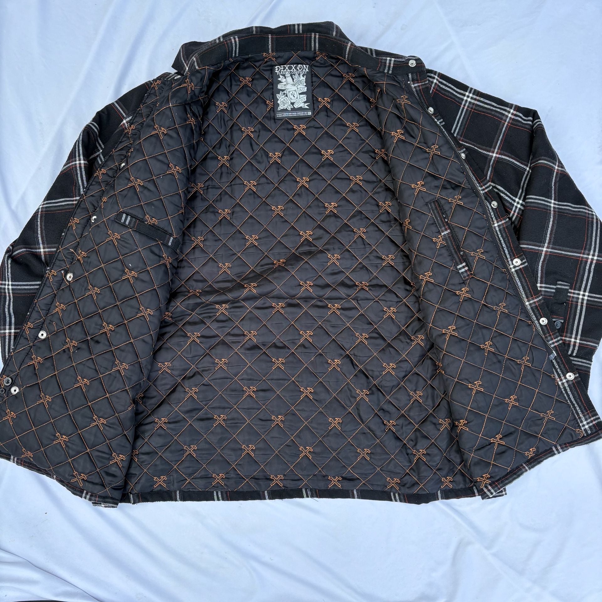 Dixxon Flannel Co Quilted Jacket XL Black White Plaid Live Fast Forever Shacket 5