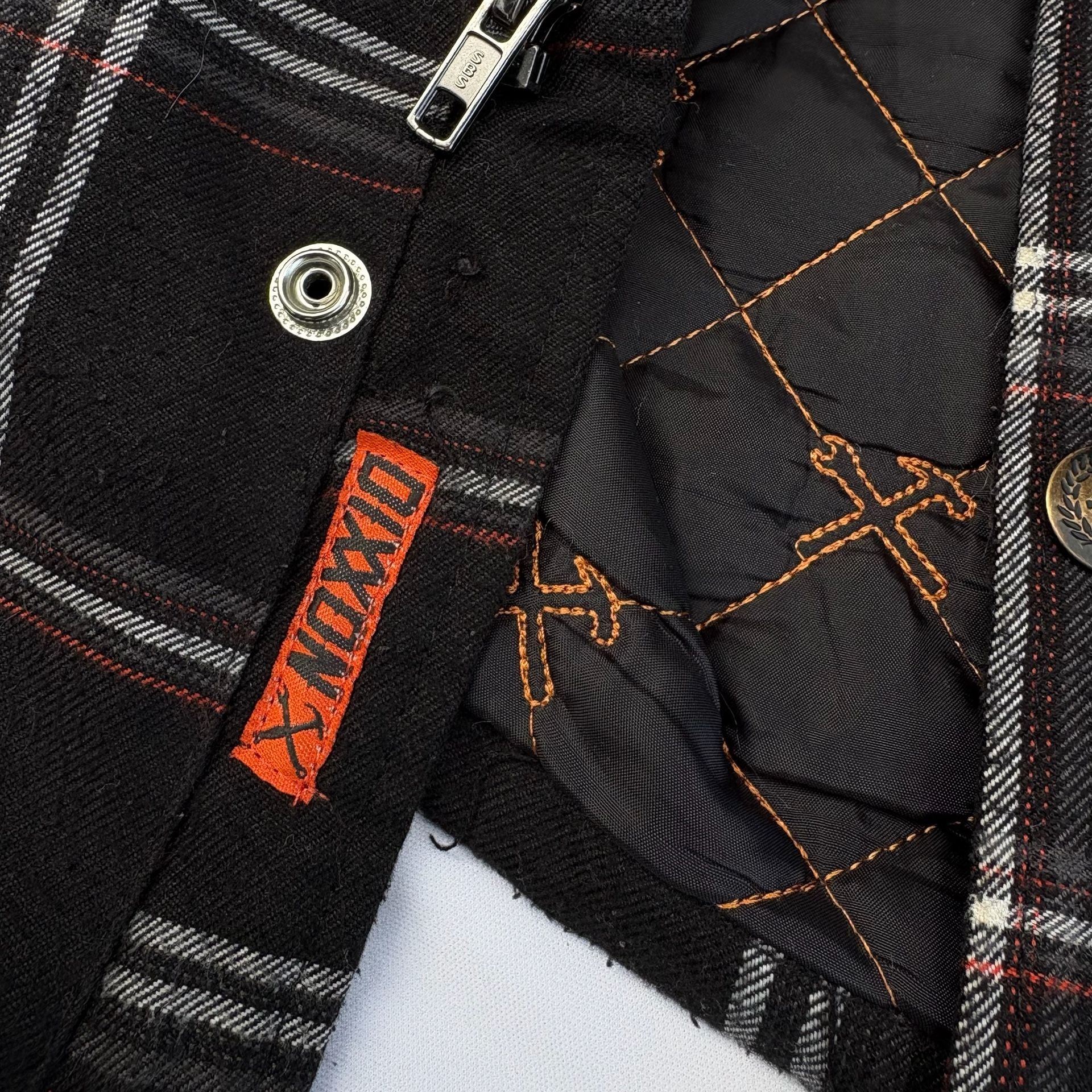 Dixxon Flannel Co Quilted Jacket XL Black White Plaid Live Fast Forever Shacket 8