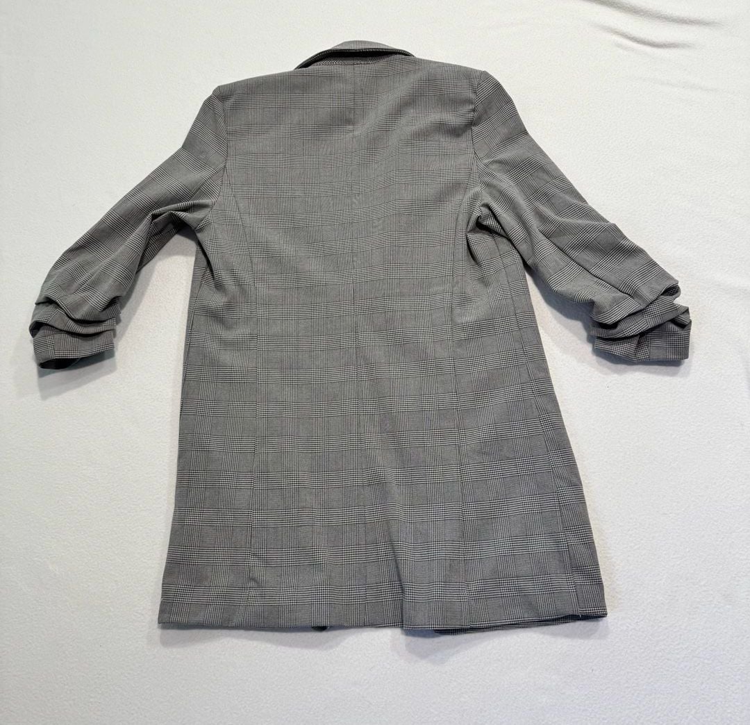 Anthropologie Maison d’Amélie XS Gray Plaid Longline Blazer Ruched Sleeve 7