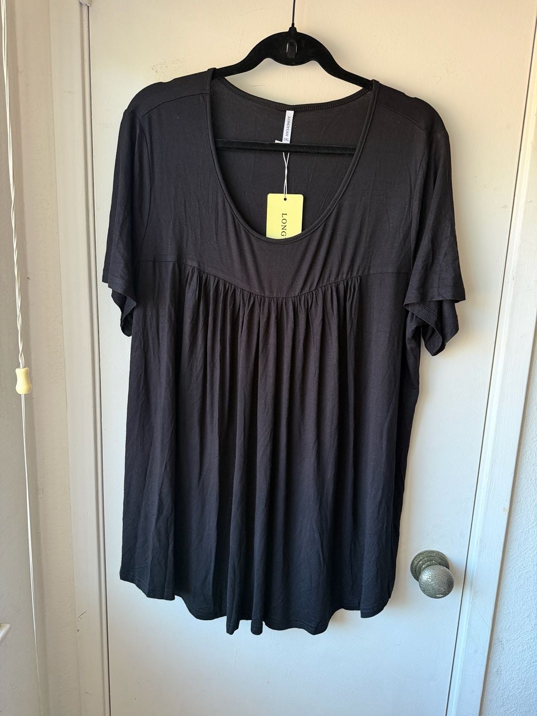 LONGUYAN Pleated Tunic Top Size 3XL Black Short Sleeve Scoop Neck 2