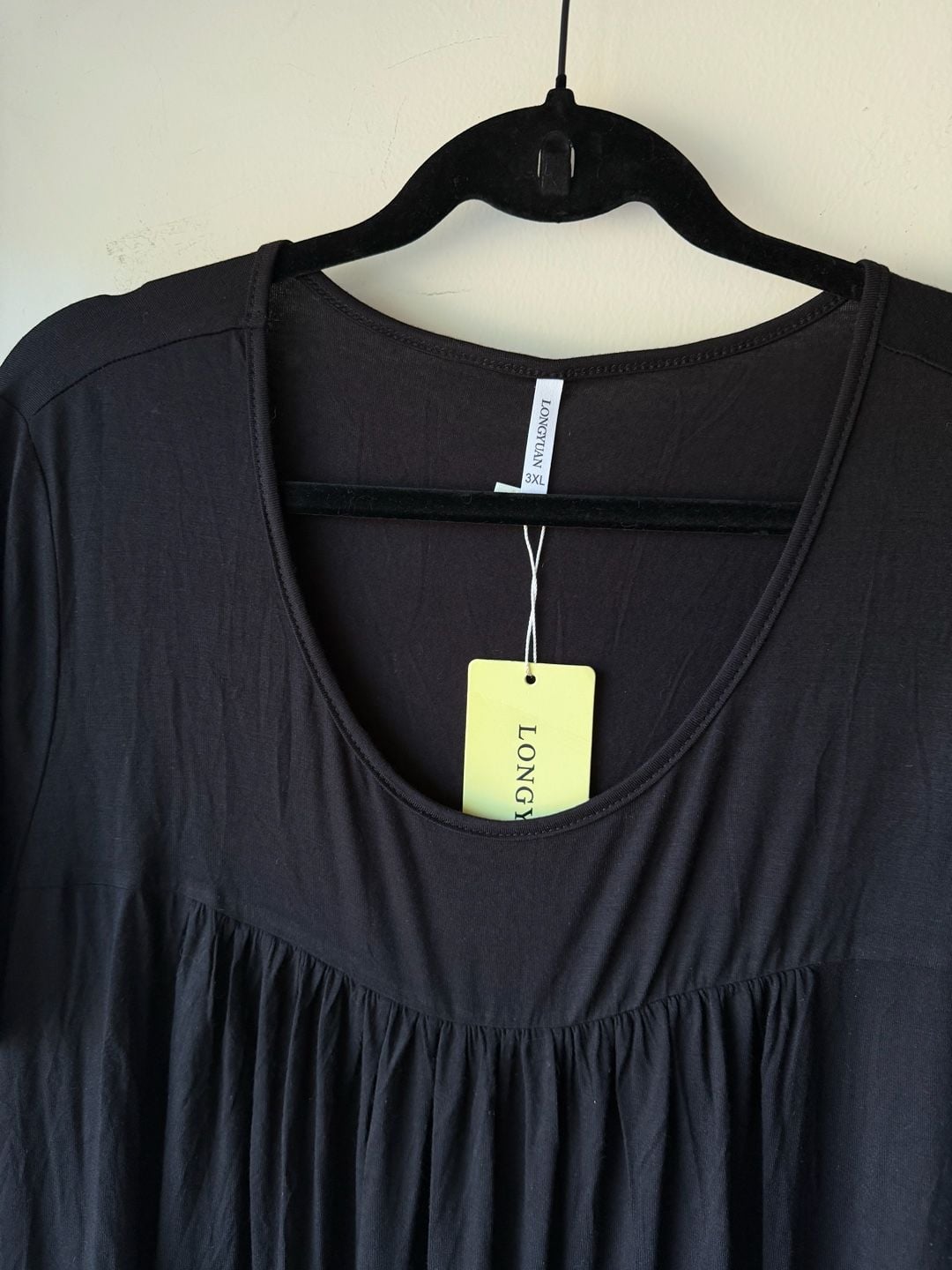 LONGUYAN Pleated Tunic Top Size 3XL Black Short Sleeve Scoop Neck 3