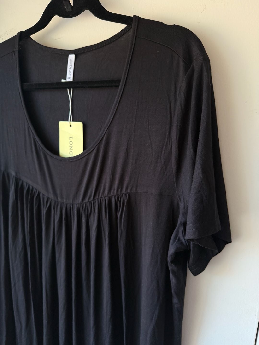 LONGUYAN Pleated Tunic Top Size 3XL Black Short Sleeve Scoop Neck 4