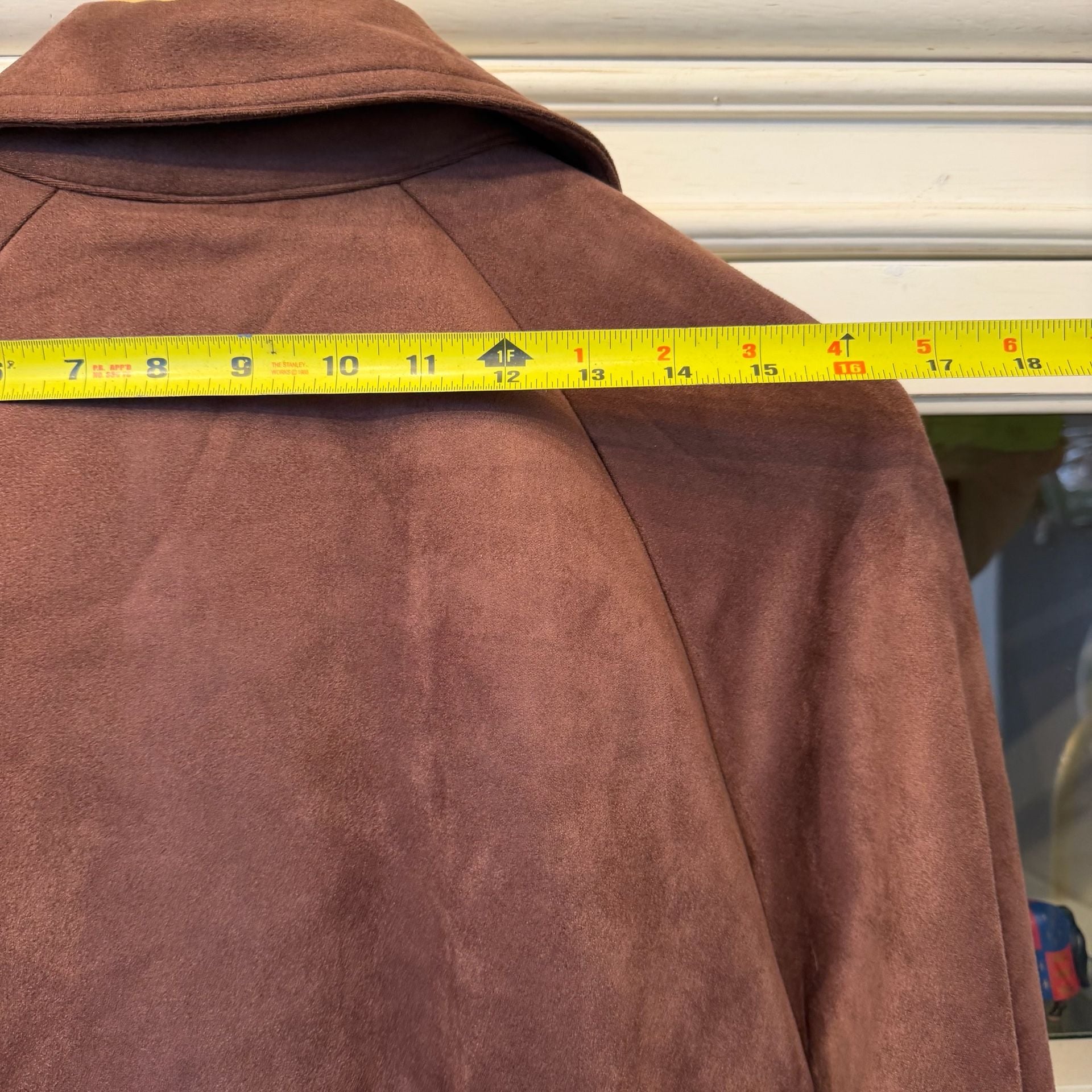 A New Day Faux Suede Trench Coat Size S Brown Belted Double Breasted 10