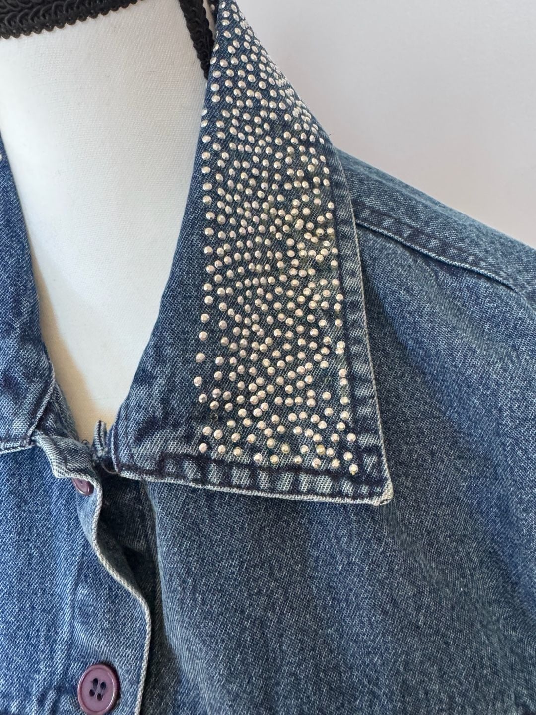 Keren Hart Rhinestone Collar Denim Jacket XL Blue Cotton 3