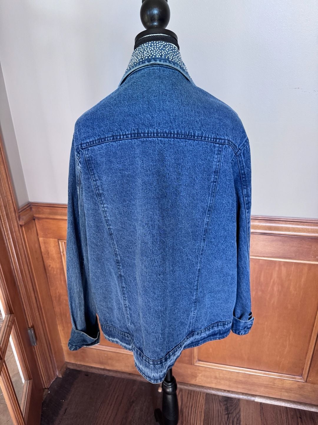 Keren Hart Rhinestone Collar Denim Jacket XL Blue Cotton 4