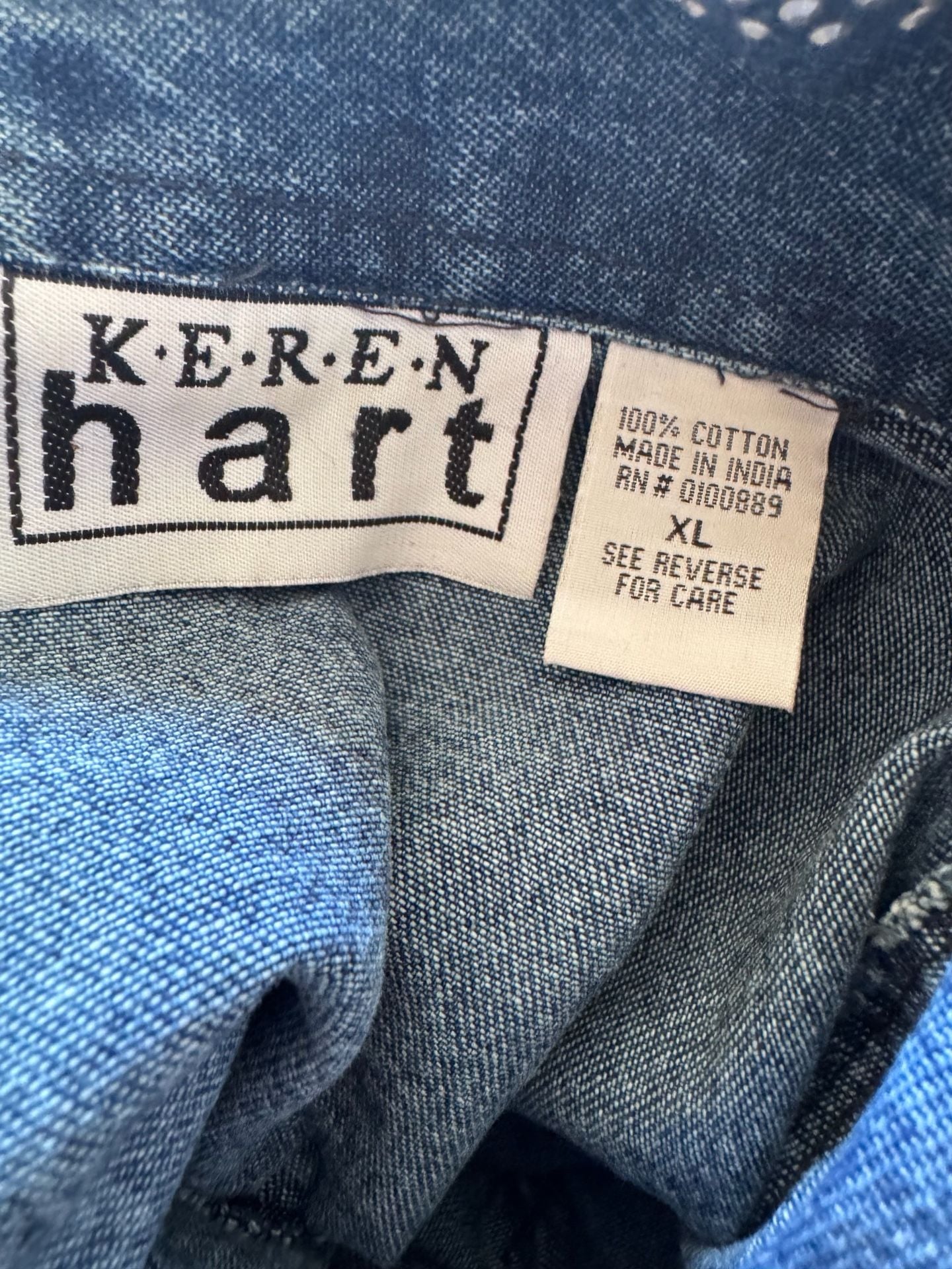 Keren Hart Rhinestone Collar Denim Jacket XL Blue Cotton 5