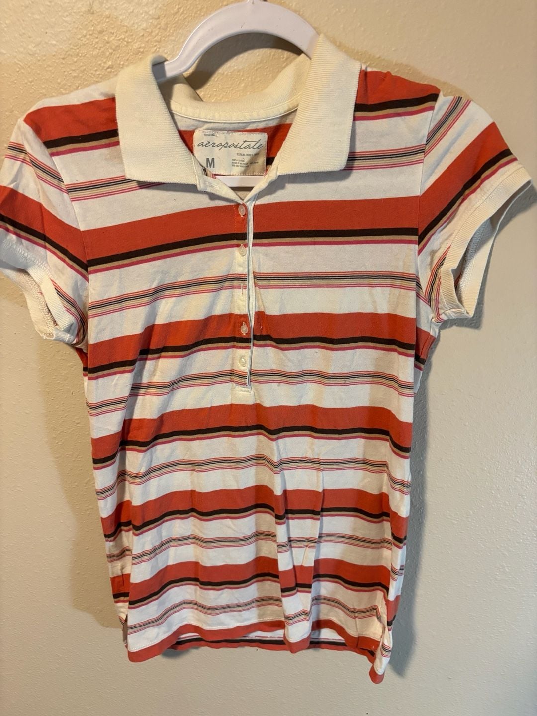 Aeropostale Striped Polo Shirt Size M Red White Short Sleeve Y2K 2