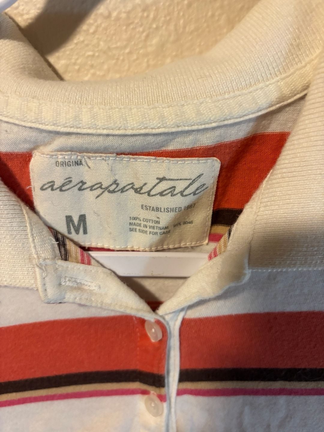 Aeropostale Striped Polo Shirt Size M Red White Short Sleeve Y2K 4