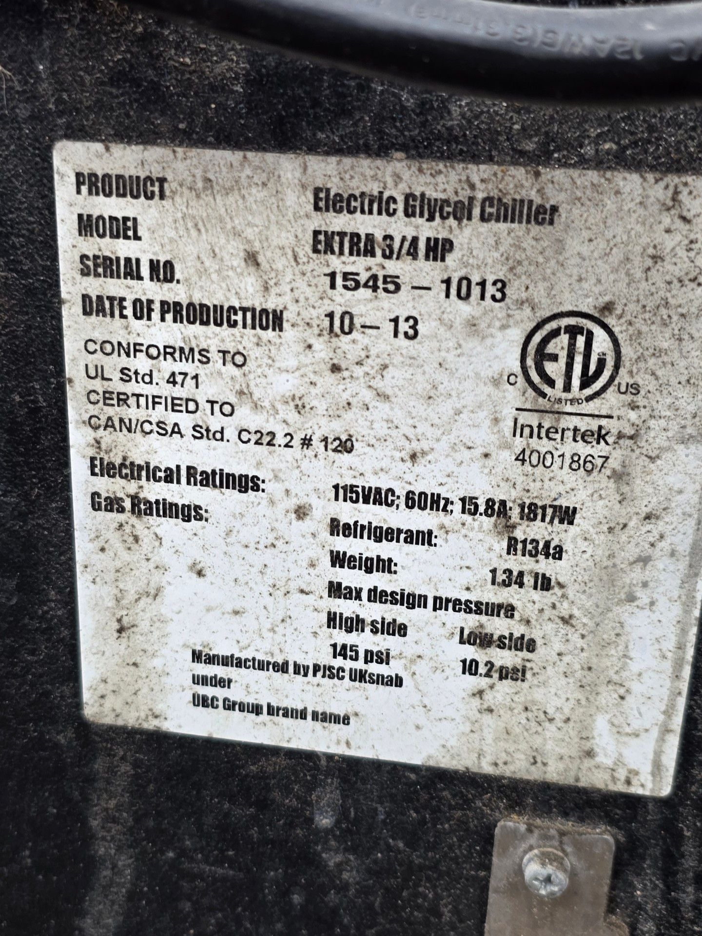 UBC Group Extra 3/4 HP Electric Glycol Chiller Pump System Used Good 10