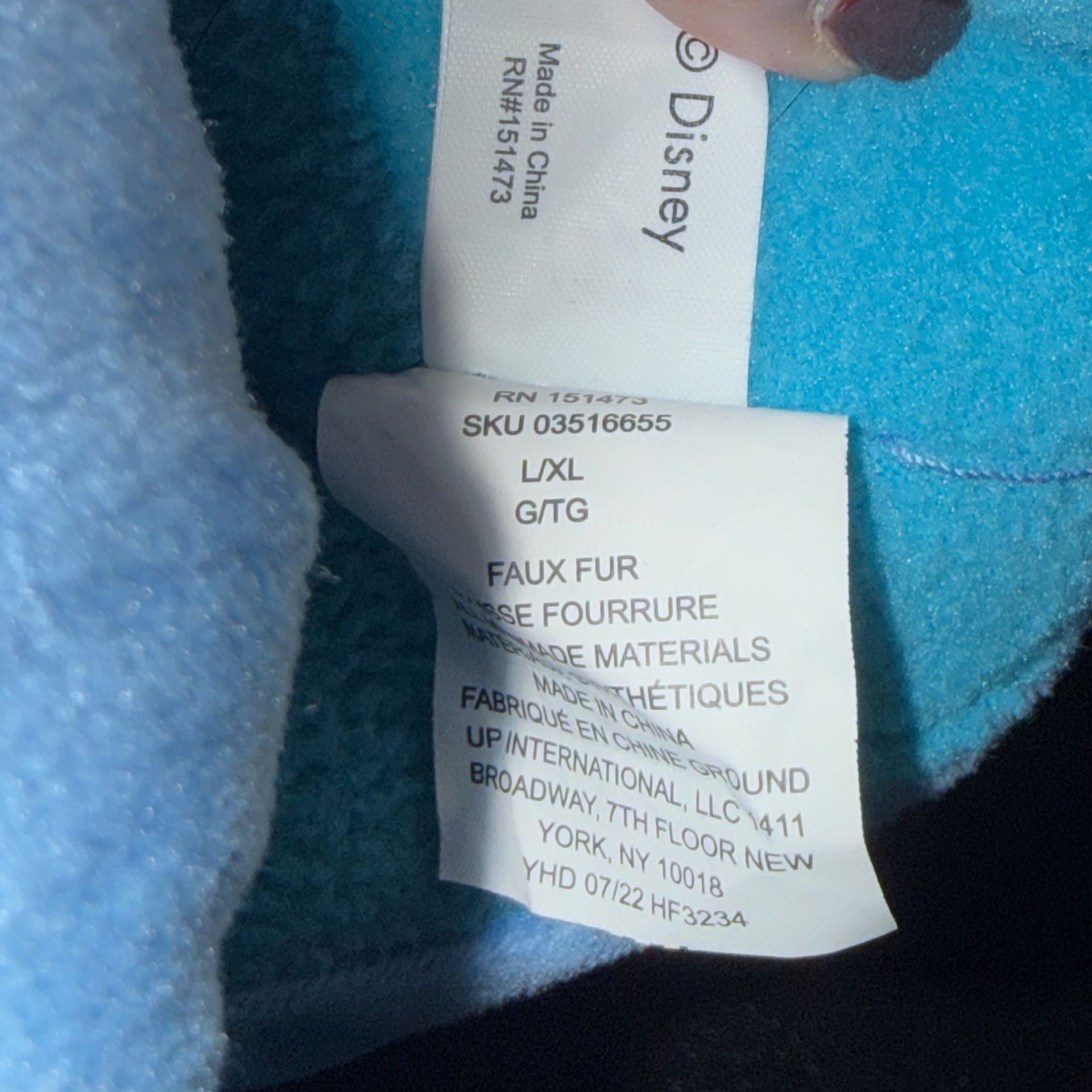 Disney Lilo & Stitch Slippers Size L/XL Blue Faux Fur 5