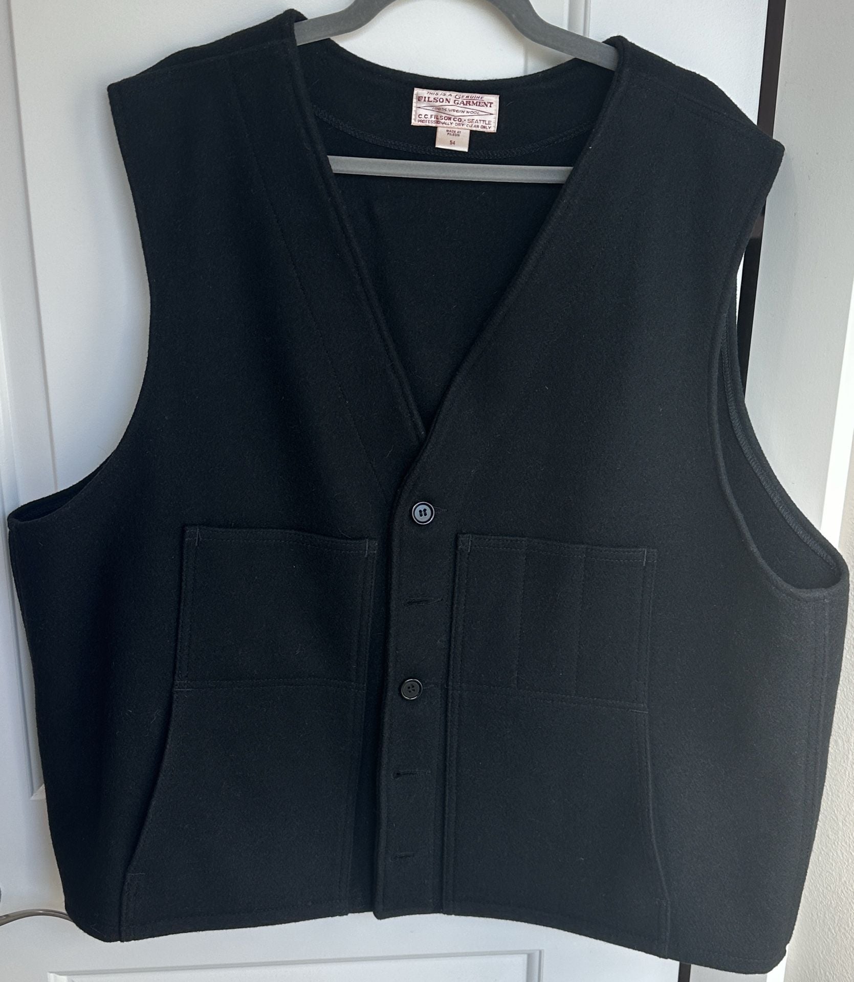 Filson Wool Vest Size 54 Black Virgin Wool 2