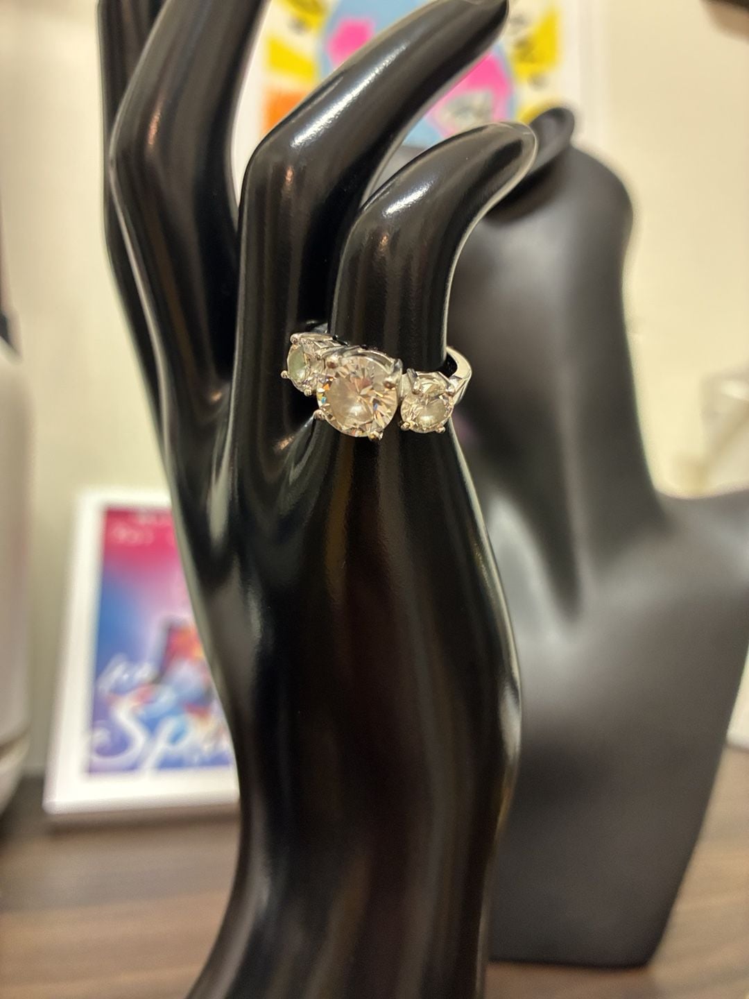 Y2K Vintage Three-Stone Cubic Zirconia Ring Silver Tone 2