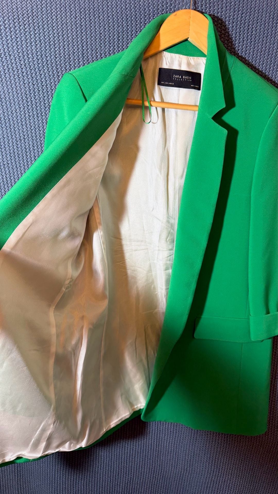 Zara Basic Collection Blazer Size M Green Open Front Pearl Button 3