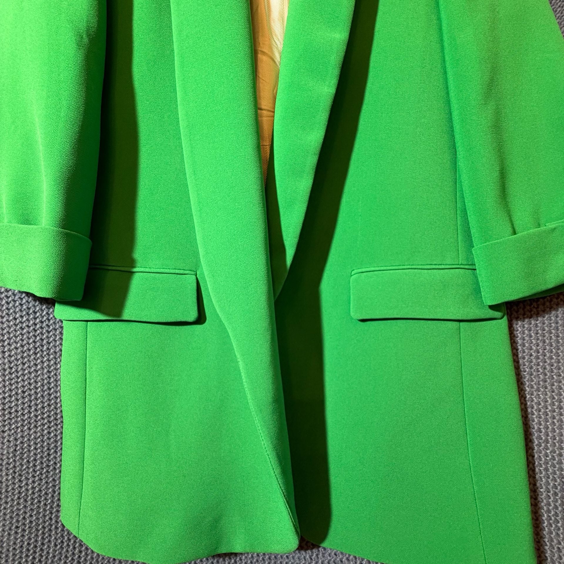 Zara Basic Collection Blazer Size M Green Open Front Pearl Button 6