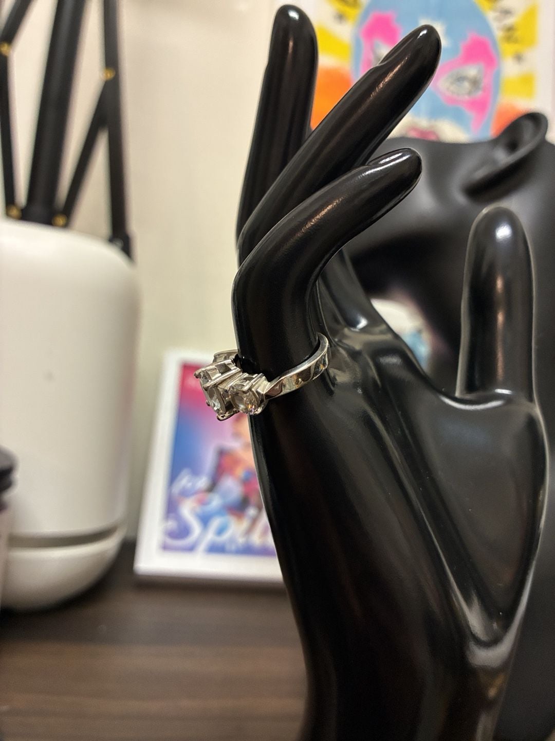 Y2K Vintage Three-Stone Cubic Zirconia Ring Silver Tone 3