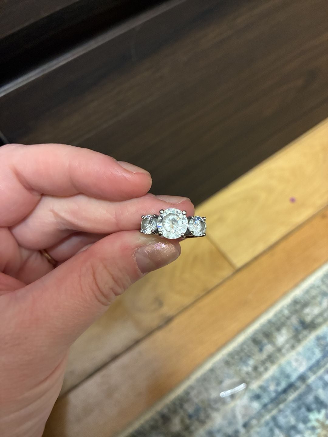 Y2K Vintage Three-Stone Cubic Zirconia Ring Silver Tone 5