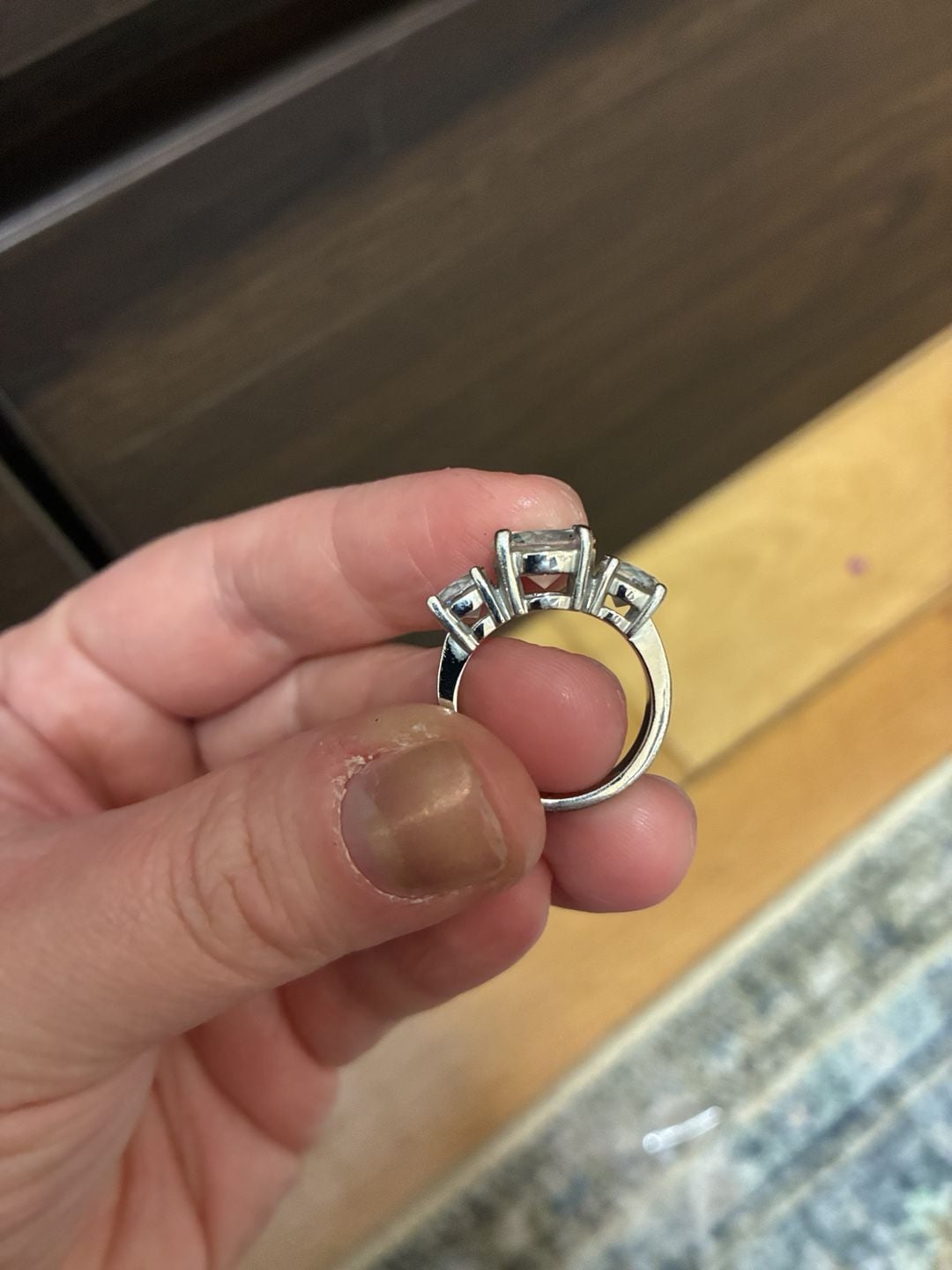 Y2K Vintage Three-Stone Cubic Zirconia Ring Silver Tone 6