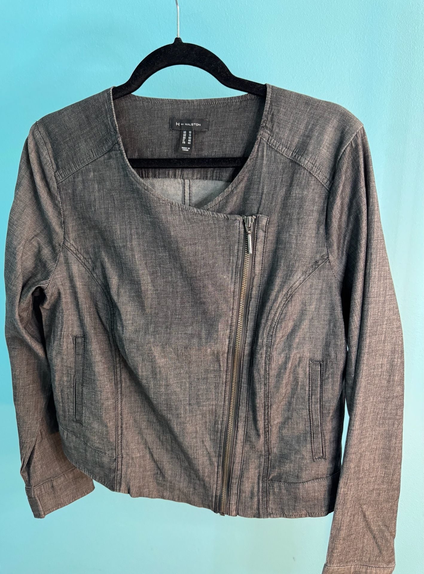 H By Halston Asymmetrical Zip Jacket Size 10 Gray 2