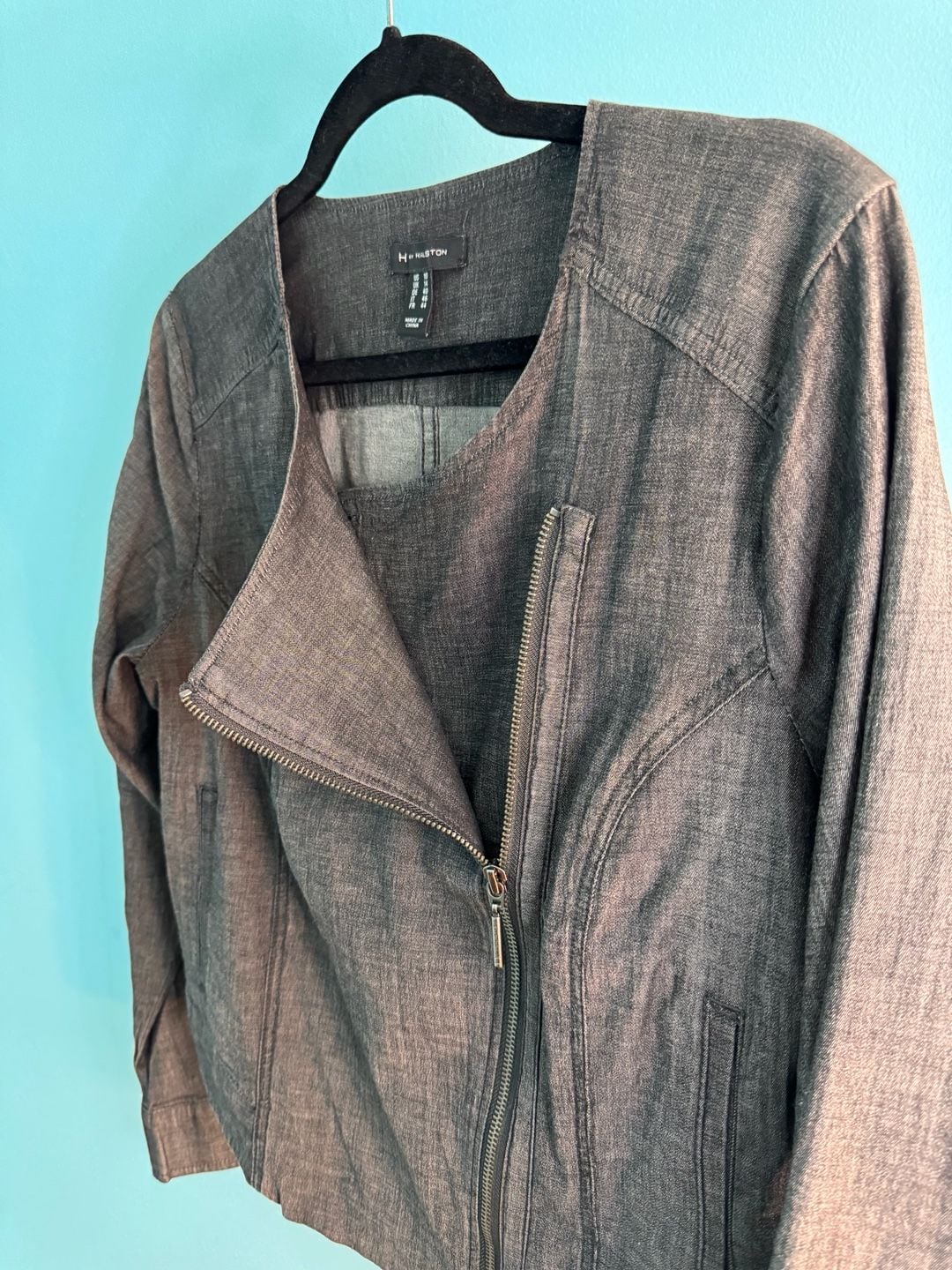 H By Halston Asymmetrical Zip Jacket Size 10 Gray 3